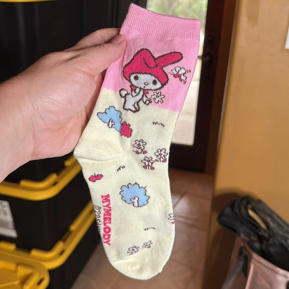 NWOT Sanrio My Melody Crew Socks Pink Cream Kawaii Anime OS